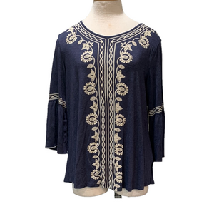 Multiples sz M denim blue bell sleeve vneck NWT top